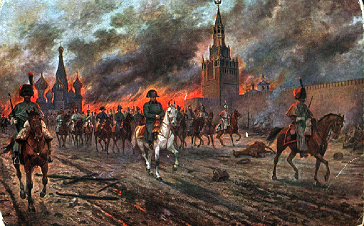 Napoléon Ier en retraite devant le Kremlin en flamme